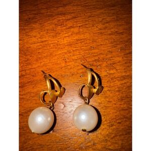 Gold Tone Pearl Drop Earrings Elegant Dangle Statement Jewelry
